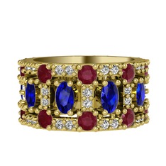 Lab safir, kök yakut ve swarovski 8 ayar altın yüzük