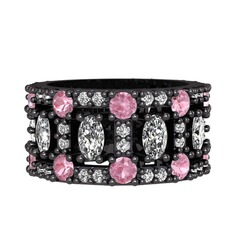 Zelie Tamtur Yüzük - Beyaz zirkon, pembe kuvars ve swarovski 925 ayar siyah rodyum kaplama gümüş yüzük #fs9ag3
