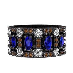 Zelie Tamtur Yüzük - Lab safir, pırlanta ve dumanlı kuvars 925 ayar siyah rodyum kaplama gümüş yüzük (1.76 karat) #ftbyeb