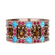 Zelie Tamtur Yüzük - Dumanlı kuvars, akuamarin ve rodolit garnet 14 ayar rose altın yüzük #g06idj