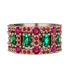 Yeşil kuvars, rodolit garnet ve garnet 14 ayar rose altın yüzük
