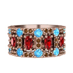 Zelie Tamtur Yüzük - Garnet, akuamarin ve dumanlı kuvars 8 ayar rose altın yüzük #g5ddhg