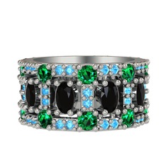 Zelie Tamtur Yüzük - Siyah zirkon, yeşil kuvars ve akuamarin 18 ayar beyaz altın yüzük #gajcv4