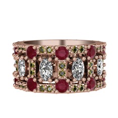 Swarovski, kök yakut ve peridot 14 ayar rose altın yüzük