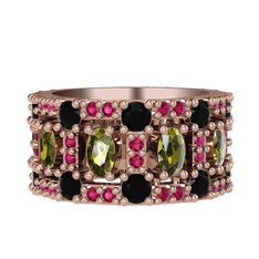Zelie Tamtur Yüzük - Peridot, siyah zirkon ve rodolit garnet 8 ayar rose altın yüzük #gdbe8o