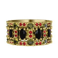 Zelie Tamtur Yüzük - Siyah zirkon, peridot ve garnet 8 ayar altın yüzük #ggvegt