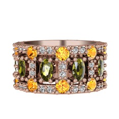 Peridot, sitrin ve swarovski 8 ayar rose altın yüzük