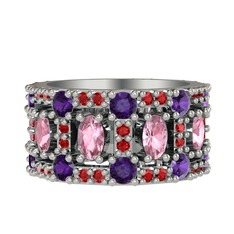 Zelie Tamtur Yüzük - Pembe kuvars, ametist ve garnet 8 ayar beyaz altın yüzük #gjh2o7