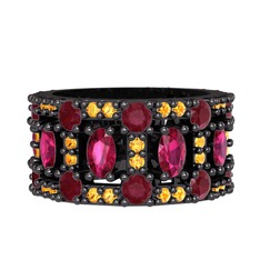 Zelie Tamtur Yüzük - Rodolit garnet, kök yakut ve sitrin 925 ayar siyah rodyum kaplama gümüş yüzük #gjo3bn