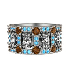 Zelie Tamtur Yüzük - Swarovski, dumanlı kuvars ve akuamarin 925 ayar gümüş yüzük #gkoska