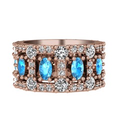 Zelie Tamtur Yüzük - Akuamarin ve pırlanta 8 ayar rose altın yüzük (2.42 karat) #gngqze