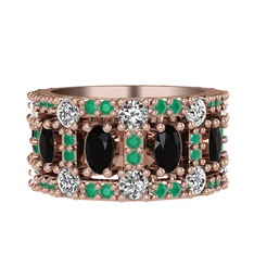 Zelie Tamtur Yüzük - Siyah zirkon, pırlanta ve kök zümrüt 18 ayar rose altın yüzük (1.76 karat) #gsrwcr