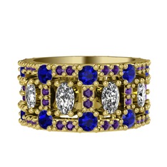 Zelie Tamtur Yüzük - Beyaz zirkon, lab safir ve ametist 18 ayar altın yüzük #gtdr5t