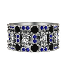 Zelie Tamtur Yüzük - Swarovski, siyah zirkon ve lab safir 8 ayar beyaz altın yüzük #gtxv39