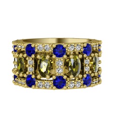 Peridot, lab safir ve swarovski 8 ayar altın yüzük