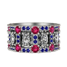 Zelie Tamtur Yüzük - Swarovski, rodolit garnet ve lab safir 8 ayar beyaz altın yüzük #gyf4c8