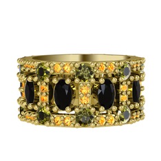 Zelie Tamtur Yüzük - Siyah zirkon, peridot ve sitrin 8 ayar altın yüzük #h3rtns
