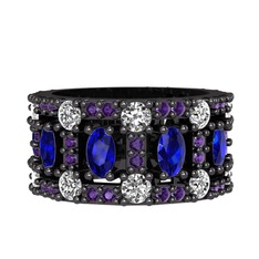 Zelie Tamtur Yüzük - Lab safir, pırlanta ve ametist 925 ayar siyah rodyum kaplama gümüş yüzük (1.76 karat) #h4omw