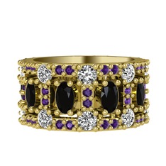 Zelie Tamtur Yüzük - Siyah zirkon, beyaz zirkon ve ametist 8 ayar altın yüzük #h8b01d