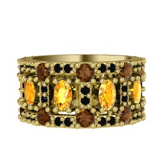 Zelie Tamtur Yüzük - Sitrin, dumanlı kuvars ve siyah zirkon 8 ayar altın yüzük #hgg9fo
