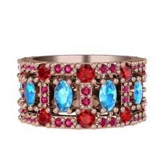 Zelie Tamtur Yüzük - Akuamarin, garnet ve rodolit garnet 14 ayar rose altın yüzük #hgtx5n