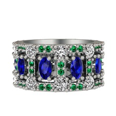 Zelie Tamtur Yüzük - Lab safir, pırlanta ve yeşil kuvars 18 ayar beyaz altın yüzük (1.76 karat) #hjaq42