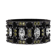 Zelie Tamtur Yüzük - Swarovski, siyah zirkon ve peridot 925 ayar siyah rodyum kaplama gümüş yüzük #hplg58