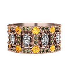 Swarovski, sitrin ve peridot 14 ayar rose altın yüzük