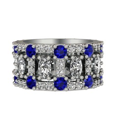 Swarovski, lab safir ve beyaz zirkon 14 ayar beyaz altın yüzük