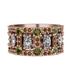 Zelie Tamtur Yüzük - Beyaz zirkon, peridot ve dumanlı kuvars 14 ayar rose altın yüzük #i4srrd