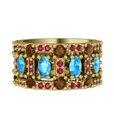 Zelie Tamtur Yüzük - Akuamarin, dumanlı kuvars ve rodolit garnet 8 ayar altın yüzük #i4u0jk