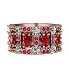 Garnet, beyaz zirkon ve rodolit garnet 18 ayar rose altın yüzük