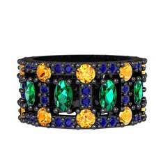 Zelie Tamtur Yüzük - Yeşil kuvars, sitrin ve lab safir 925 ayar siyah rodyum kaplama gümüş yüzük #iavzpp