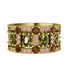 Zelie Tamtur Yüzük - Peridot, dumanlı kuvars ve pembe kuvars 14 ayar altın yüzük #iniyr3