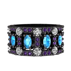 Zelie Tamtur Yüzük - Akuamarin, pırlanta ve ametist 925 ayar siyah rodyum kaplama gümüş yüzük (1.76 karat) #iogfuh