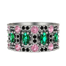 Yeşil kuvars, pembe kuvars ve siyah zirkon 925 ayar gümüş yüzük