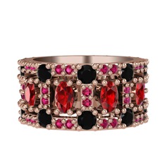 Garnet, siyah zirkon ve rodolit garnet 18 ayar rose altın yüzük