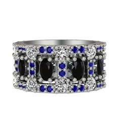 Siyah zirkon, pırlanta ve lab safir 925 ayar gümüş yüzük (1.76 karat)