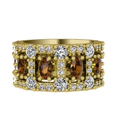 Zelie Tamtur Yüzük - Dumanlı kuvars, beyaz zirkon ve pırlanta 925 ayar altın kaplama gümüş yüzük (0.66 karat) #j81i19