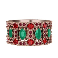 Zelie Tamtur Yüzük - Kök zümrüt, garnet ve kök yakut 925 ayar rose altın kaplama gümüş yüzük #jpf3nj