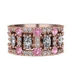 Zelie Tamtur Yüzük - Beyaz zirkon, pembe kuvars ve pırlanta 14 ayar rose altın yüzük (0.66 karat) #jy8drn