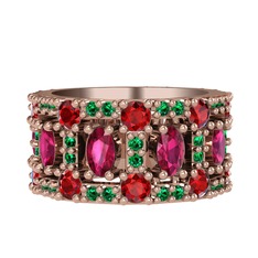 Zelie Tamtur Yüzük - Rodolit garnet, garnet ve yeşil kuvars 8 ayar rose altın yüzük #jz3lzm
