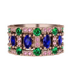 Zelie Tamtur Yüzük - Lab safir, yeşil kuvars ve pembe kuvars 14 ayar rose altın yüzük #k7av13