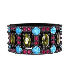 Zelie Tamtur Yüzük - Peridot, akuamarin ve rodolit garnet 925 ayar siyah rodyum kaplama gümüş yüzük #kfv3r0