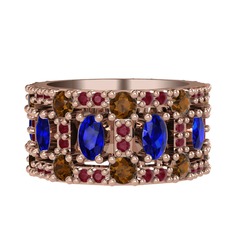 Zelie Tamtur Yüzük - Lab safir, dumanlı kuvars ve kök yakut 18 ayar rose altın yüzük #kg7mv3