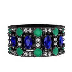 Zelie Tamtur Yüzük - Lab safir, kök zümrüt ve swarovski 925 ayar siyah rodyum kaplama gümüş yüzük #khacjx