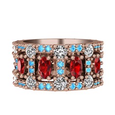 Garnet, pırlanta ve akuamarin 18 ayar rose altın yüzük (1.76 karat)
