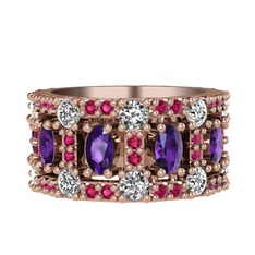 Ametist, pırlanta ve rodolit garnet 18 ayar rose altın yüzük (1.76 karat)