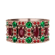 Zelie Tamtur Yüzük - Kök yakut, yeşil kuvars ve garnet 8 ayar rose altın yüzük #klehm7