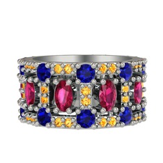 Rodolit garnet, lab safir ve sitrin 925 ayar gümüş yüzük
